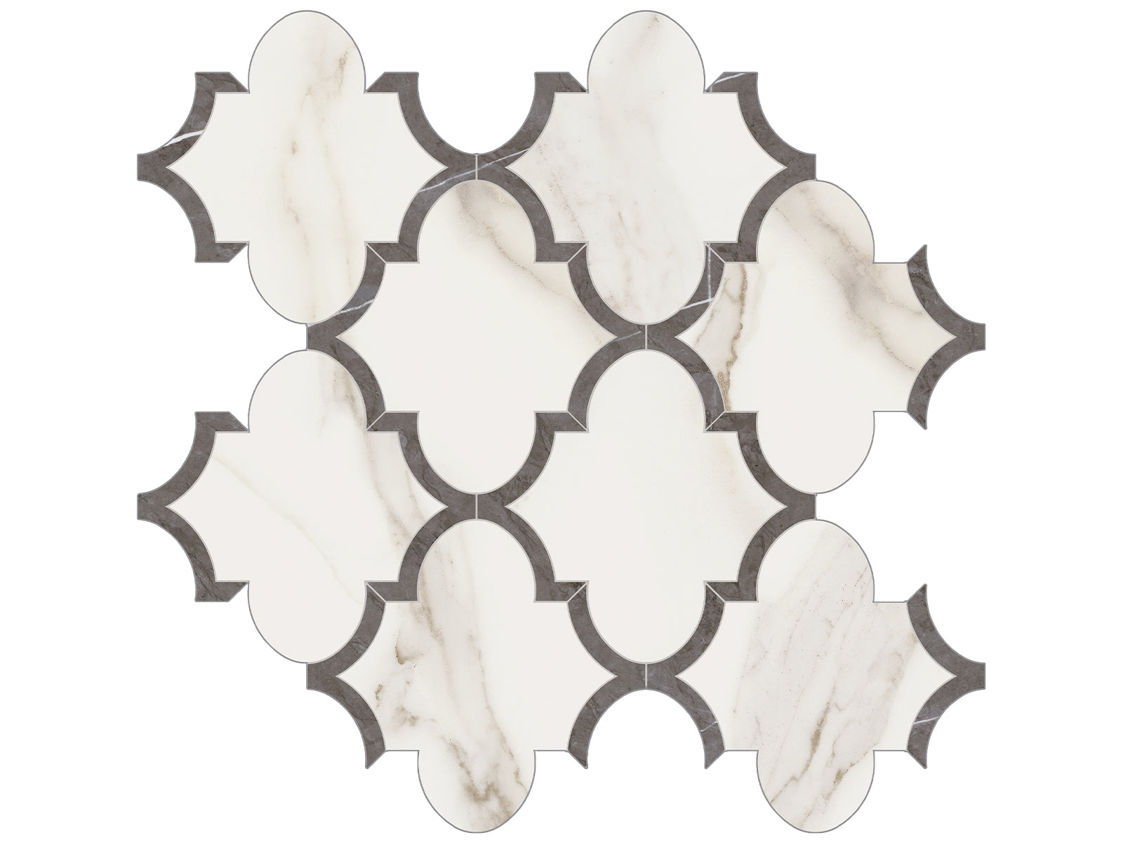 Anatolia - Mosaïque de porcelaine Mayfair Calacatta Oro Arabesque polie 11 3/4" x 11 3/4"