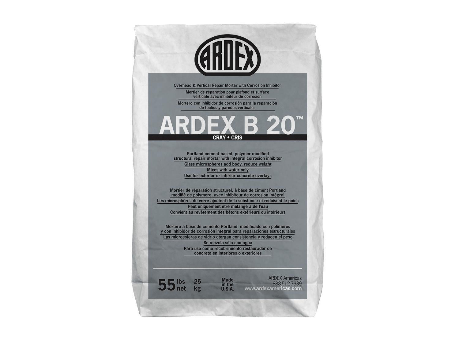 Ardex - B 20 Mortier de réparation pour plafonds et murs avec inhibiteur de corrosion, Gris - 55 lb