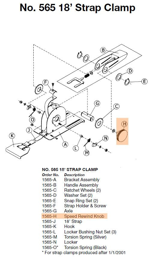 Crain - Bouton d'enroulement rapide pour 565 Pince de sangle