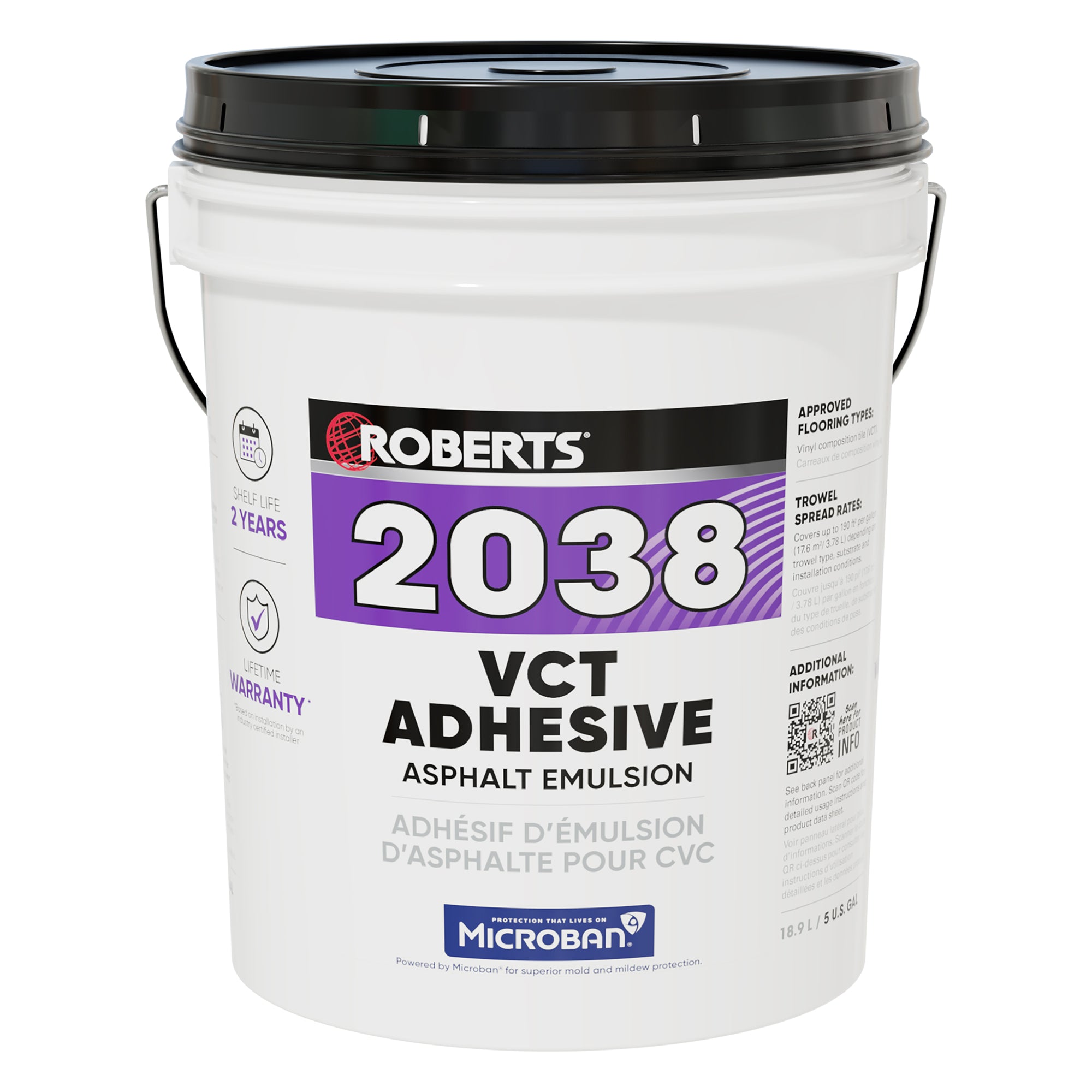 Roberts - Adhésif à émulsion d’asphalte 2038 pour revêtement de sol en carreaux de vinyle de composition (VCT) 2038 15,14 L (5 gal) (18,9 L)