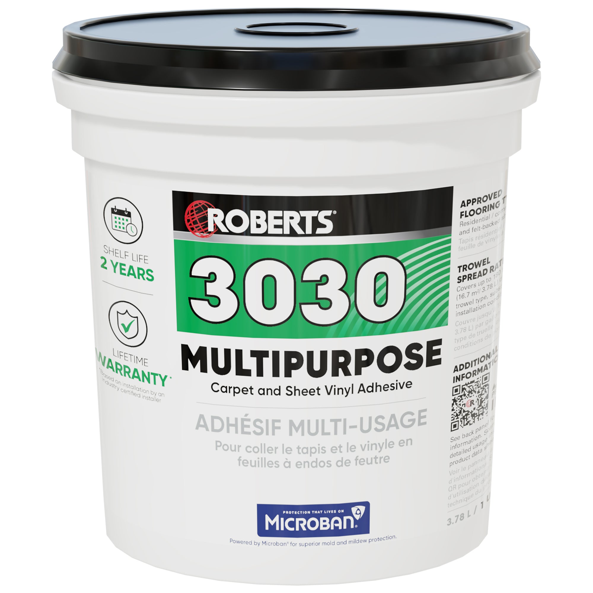 Roberts - Adhésif multiusage pour tapis et vinyle en feuille – 3,78 L / 1 gal.