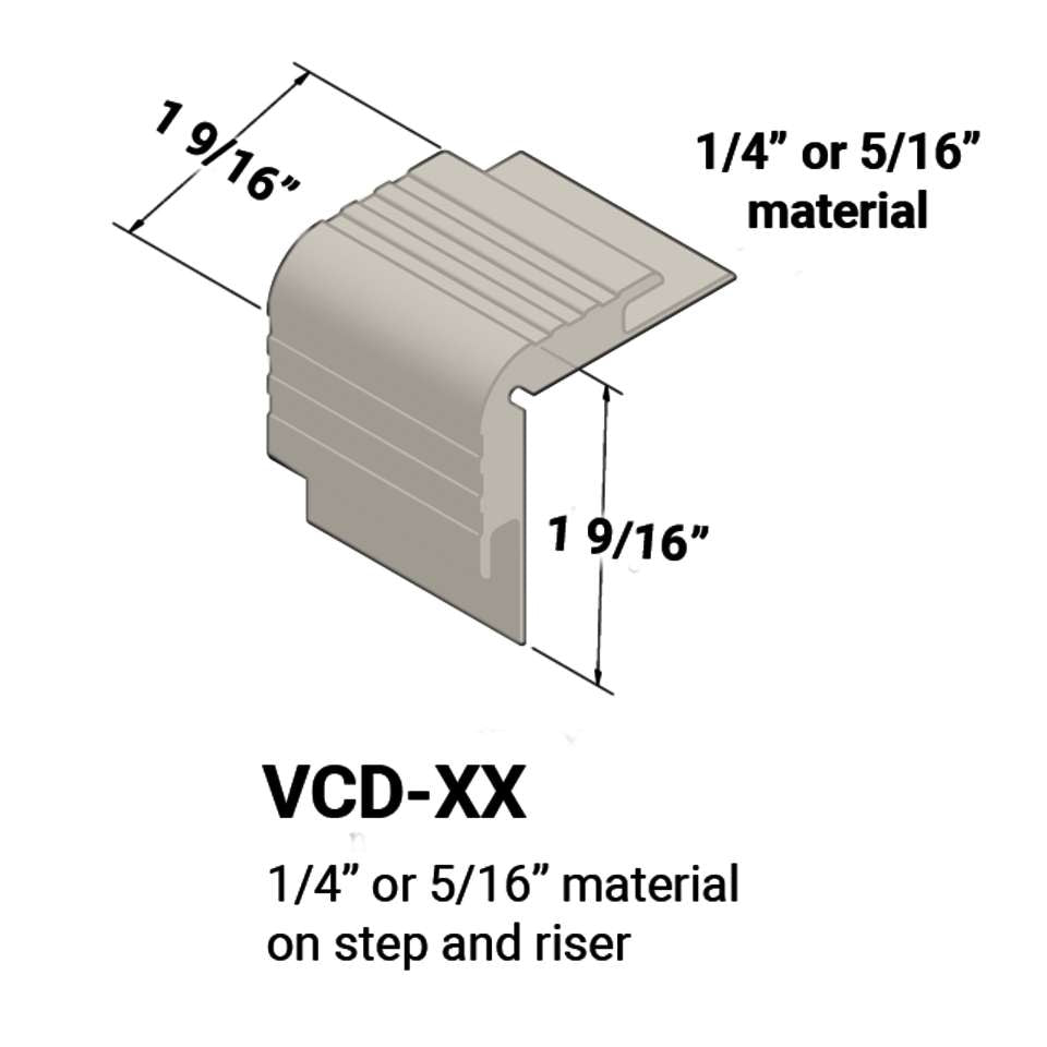 Tarkett - Nez de marches d'escalier - ¼” or 5⁄16" matériel sur la marche et la contremarche #24 Grey Haze 12'