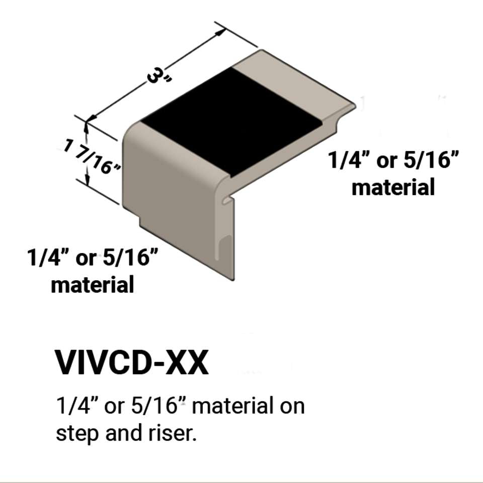Tarkett - Nez de marches d'escalier - ¼” or 5⁄16" matériel sur la marche et la contremarche #31 Zephyr 40 Black Insert 12'