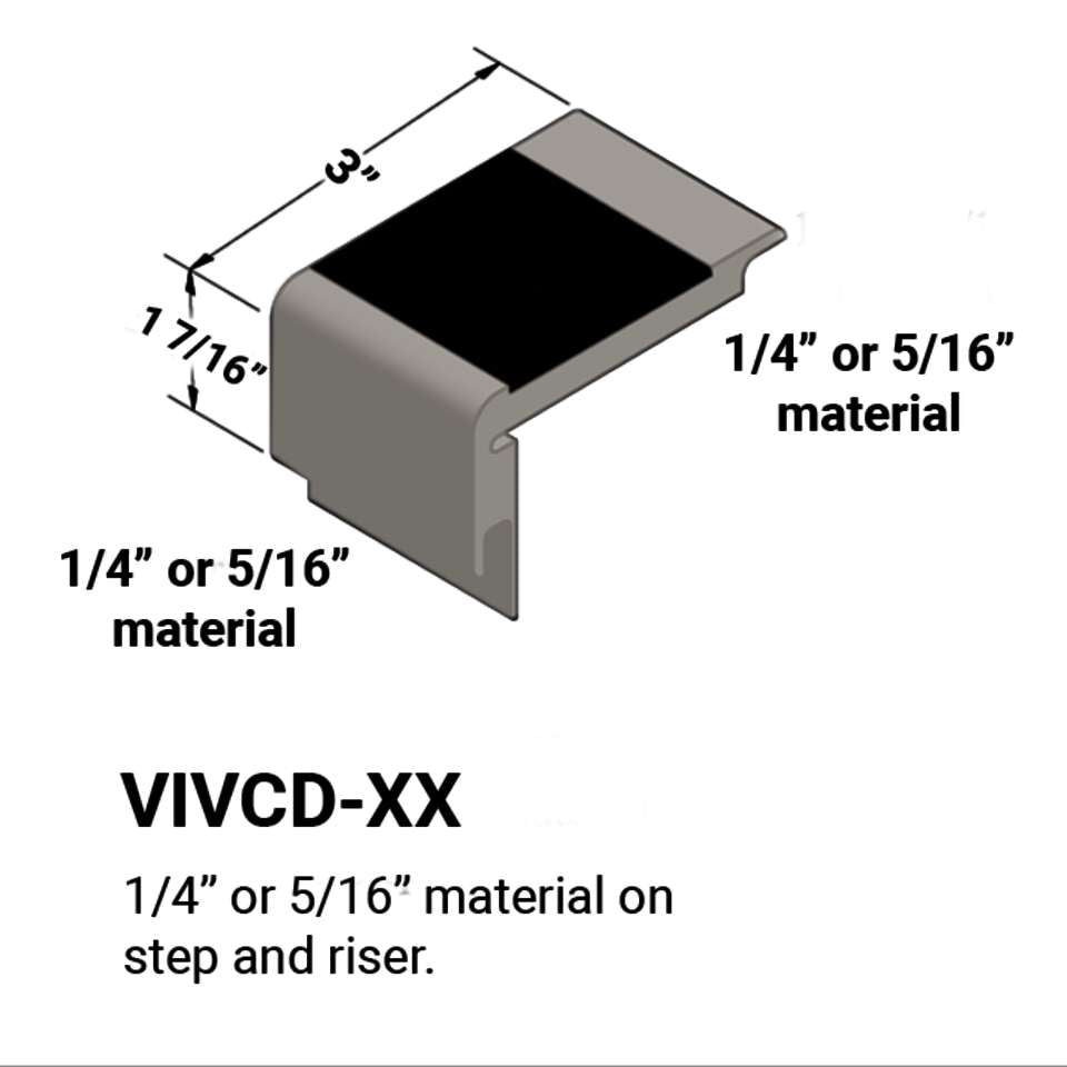 Tarkett - Nez de marches d'escalier - ¼” or 5⁄16" matériel sur la marche et la contremarche #32 Pebble 40 Black Insert 12'