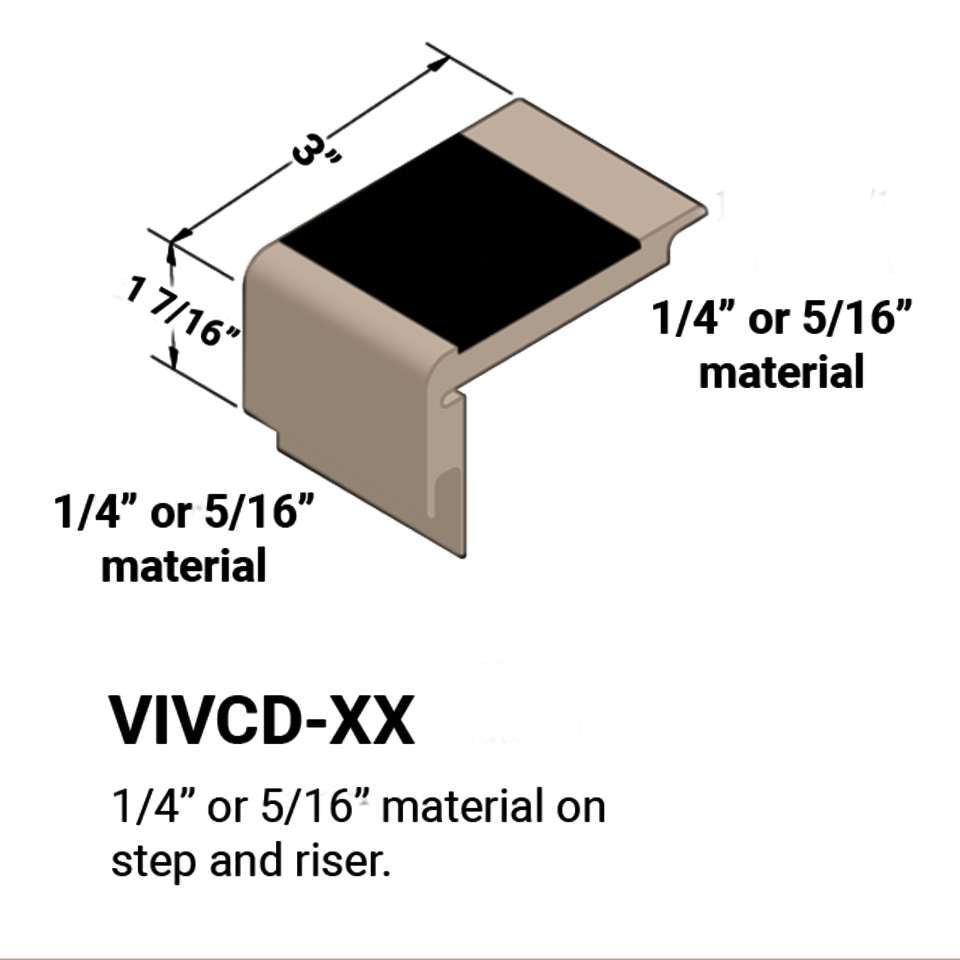 Tarkett - Nez de marches d'escalier - ¼” or 5⁄16" matériel sur la marche et la contremarche #49 Beige 47 Brown Insert 12'