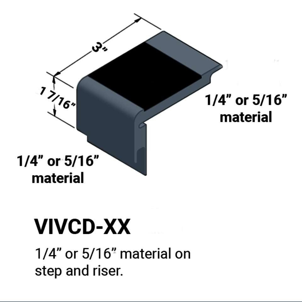 Tarkett - Nez de marches d'escalier - ¼” or 5⁄16" matériel sur la marche et la contremarche #18 Navy Blue 55 Silver Grey Insert 12'