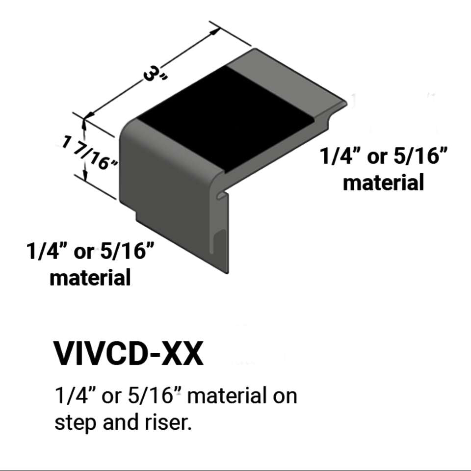 Tarkett - Nez de marches d'escalier - ¼” or 5⁄16" matériel sur la marche et la contremarche #20 Charcoal 55 Silver Grey Insert 12'