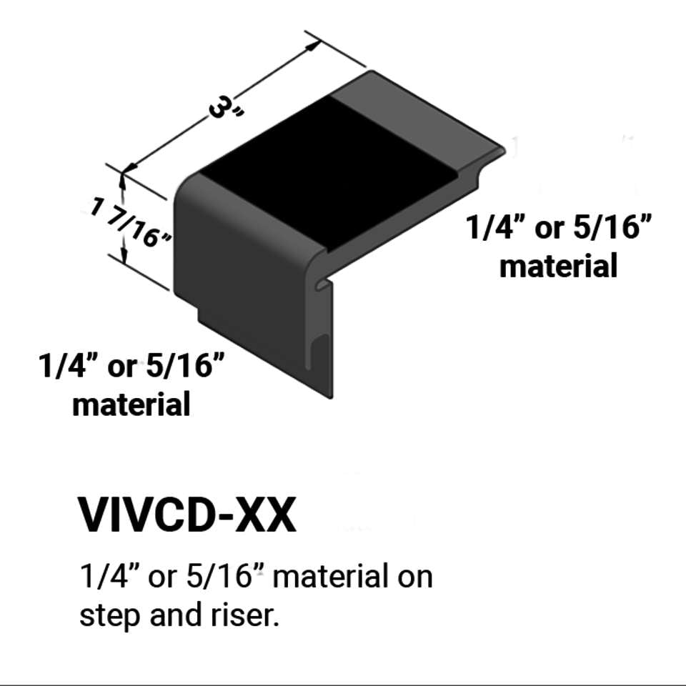 Tarkett - Nez de marches d'escalier - ¼” or 5⁄16" matériel sur la marche et la contremarche #40 Black 55 Silver Grey Insert 12'