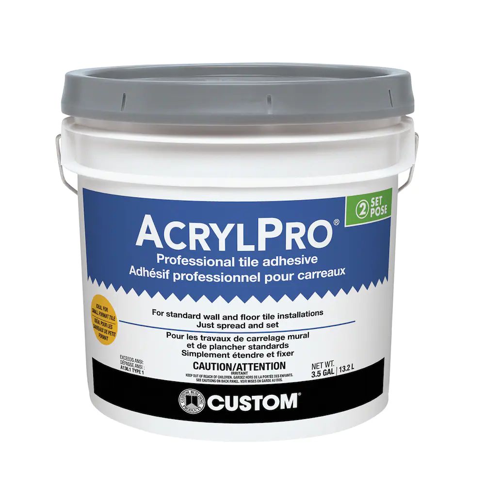 Custom Building Products - Adhésif à carreaux professionnel AcrylPro White 3.5 gal