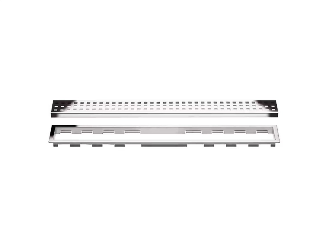 Stainless Steel (V4) Chrome 3/4" x 43-5/16 - Schluter KERDI-LINE Recessed Linear Drain with Square Grate Design ||KL1B19EP110