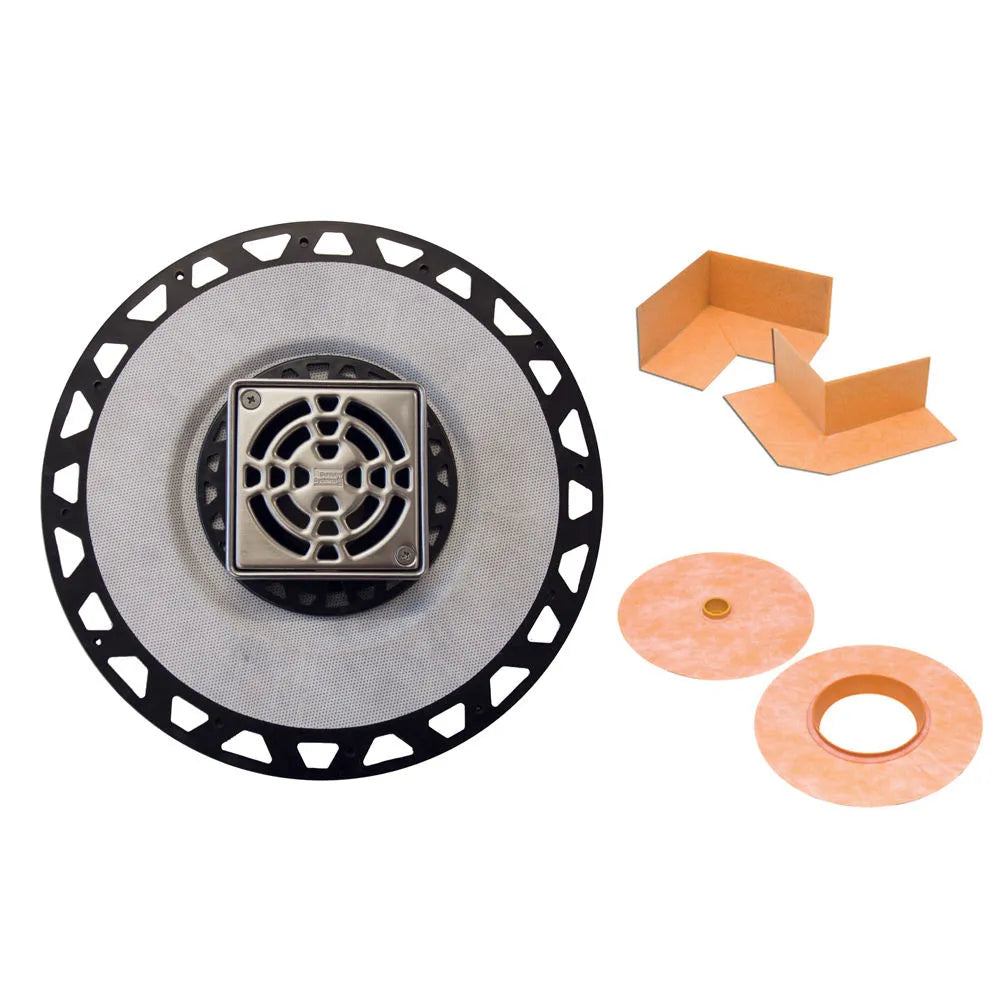 Drain assembly with 2" ABS plastic flange with 4" stainless steel square grate - Schluter KERDI-DRAIN ||KD2ABSE