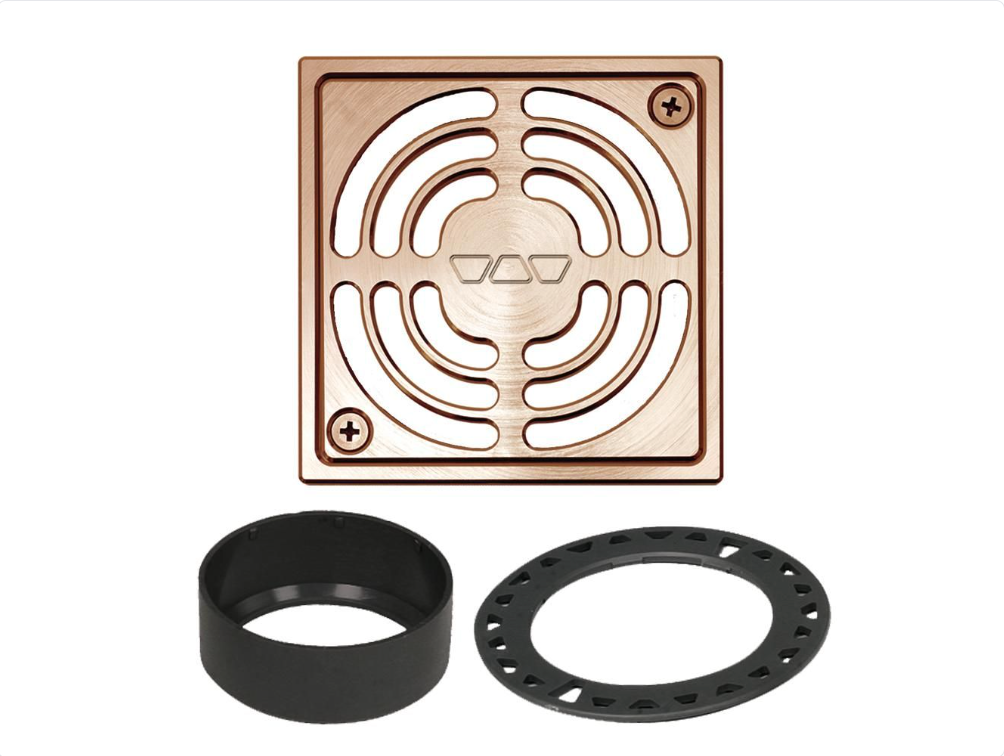 Brushed Copper Anodized Aluminum 4" - Schluter KERDI-DRAIN Contour Square Grate Kit ||KD4GRKAKGB