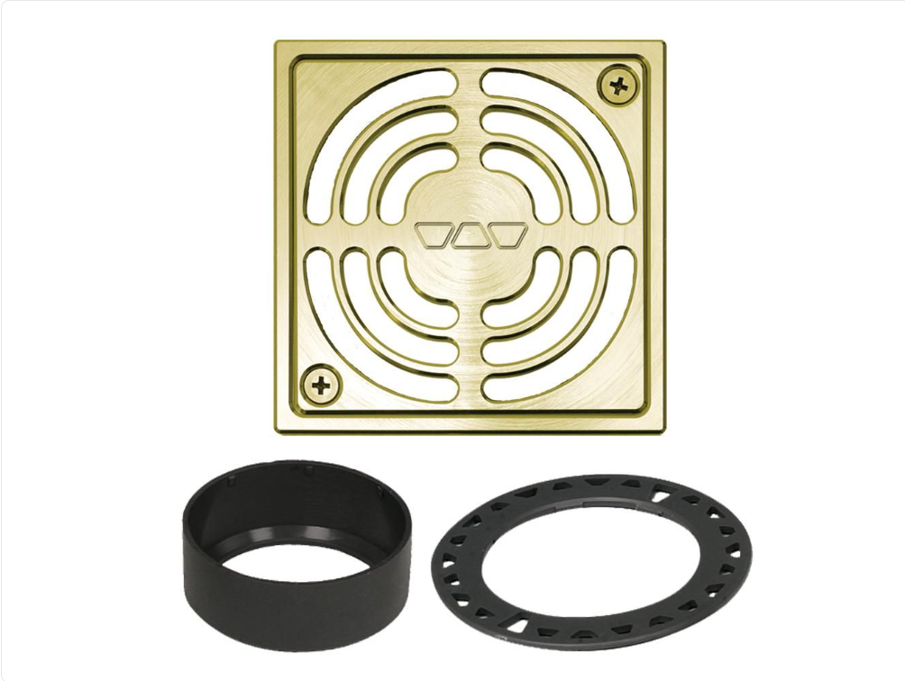 Brushed Brass Anodized Aluminum 4" - Schluter KERDI-DRAIN Contour Square Grate Kit ||KD4GRKAMGB