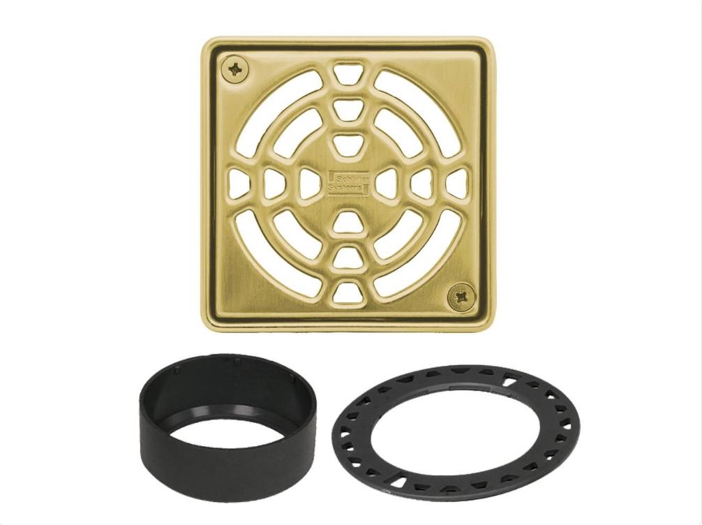 Stainless Steel (V2) Classic Gold 4" - Schluter KERDI-DRAIN Classic Square Grate Kit ||KD4GRKECG