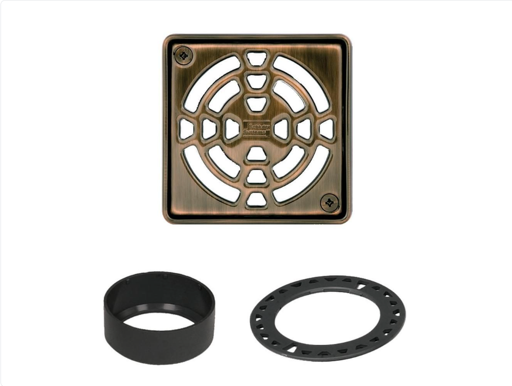 Stainless Steel (V2) Oil Rubbed Bronze 4" - Schluter KERDI-DRAIN Classic Square Grate Set ||KD4GRKEOB