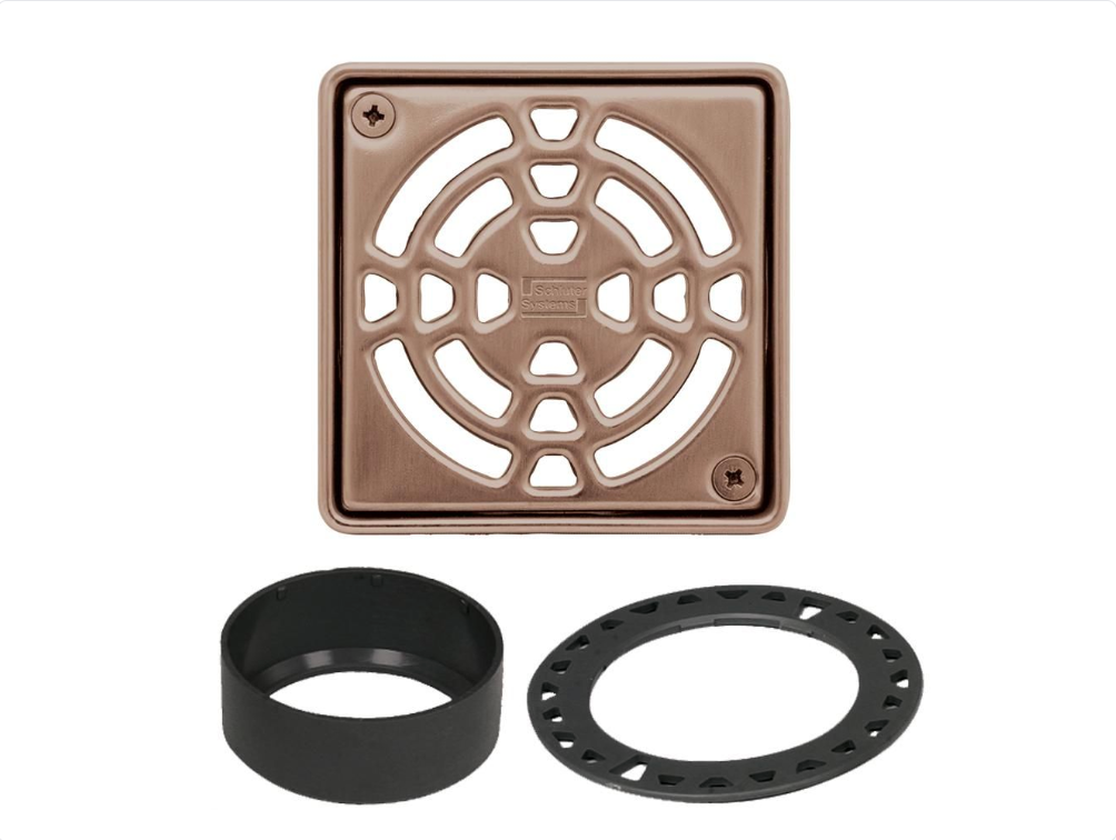 Stainless Steel (V2) Rose Gold 4" - Schluter KERDI-DRAIN Classic Square Grate Set ||KD4GRKERG