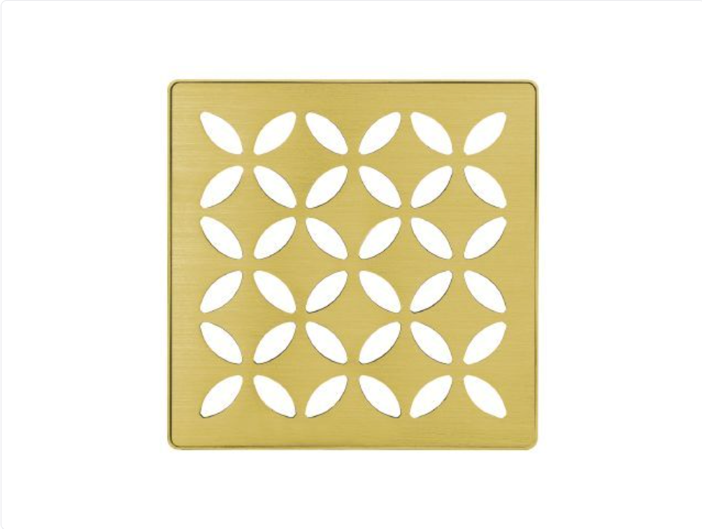 Stainless Steel (V2) Brushed Classic Gold 4" - Schluter KERDI-DRAIN Floral Square Grate Kit ||KDIF4GRKEBCGD5