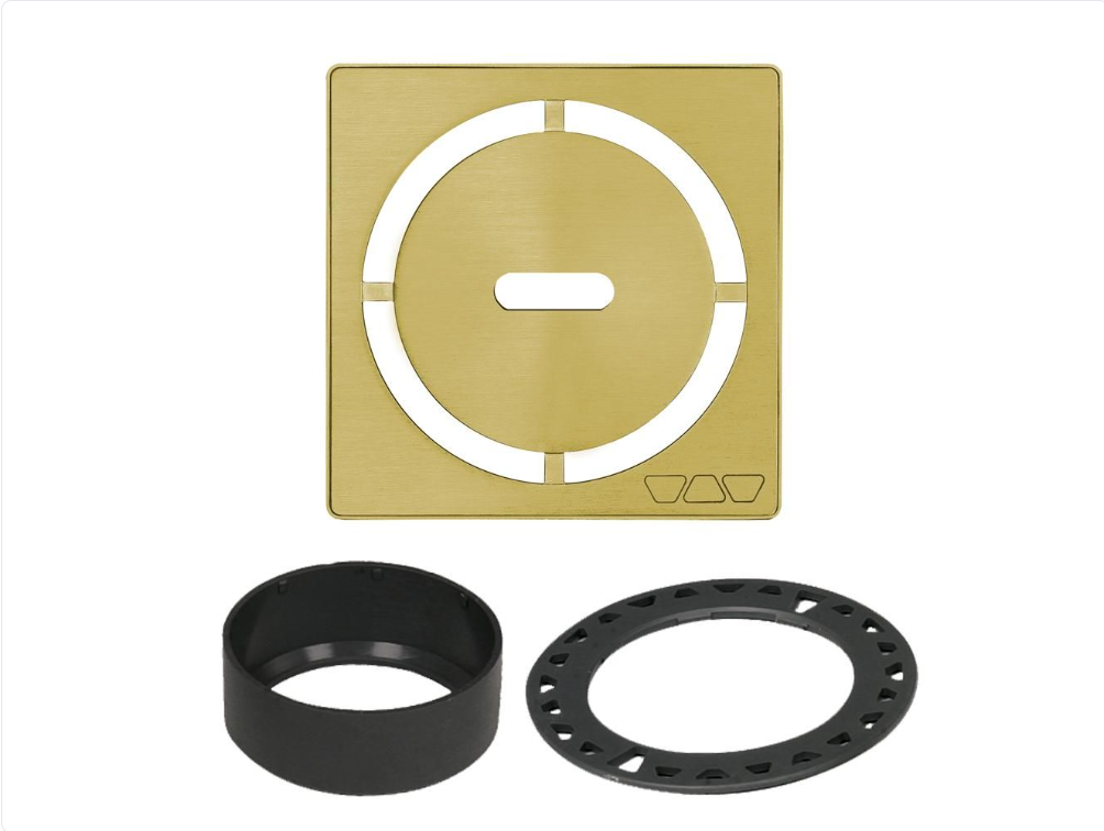 Stainless Steel (V2) Brushed Classic Gold 4" - Schluter KERDI-DRAIN Pure Square Grate Kit ||KDIF4GRKEBCGD8