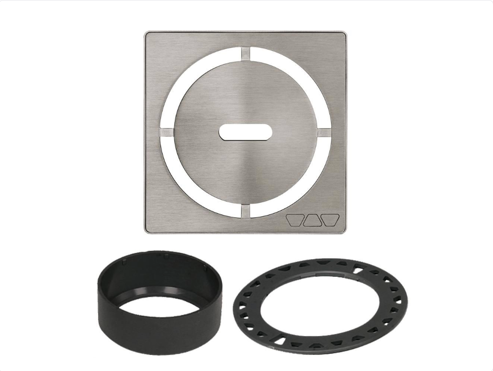Stainless Steel (V2) Brushed Nickel 4" - Schluter KERDI-DRAIN Pure Square Grate Kit ||KDIF4GRKEBTD8