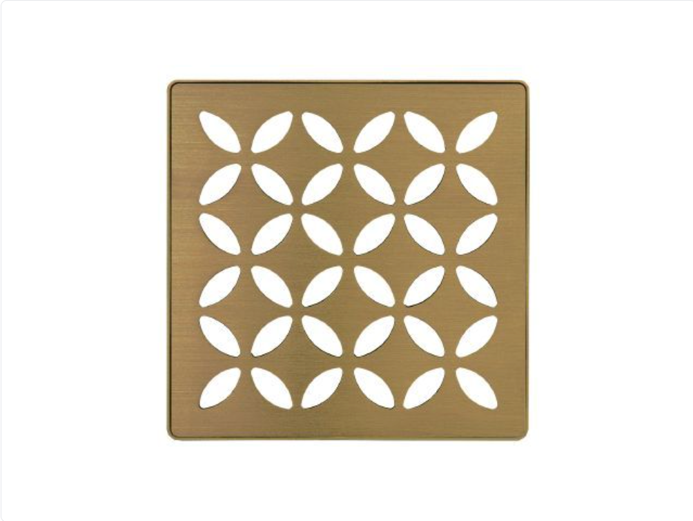 Stainless Steel (V2) Brushed Antique Gold 4" - Schluter KERDI-DRAIN Floral Square Grate Kit ||KDIF4GRKEBVGD5