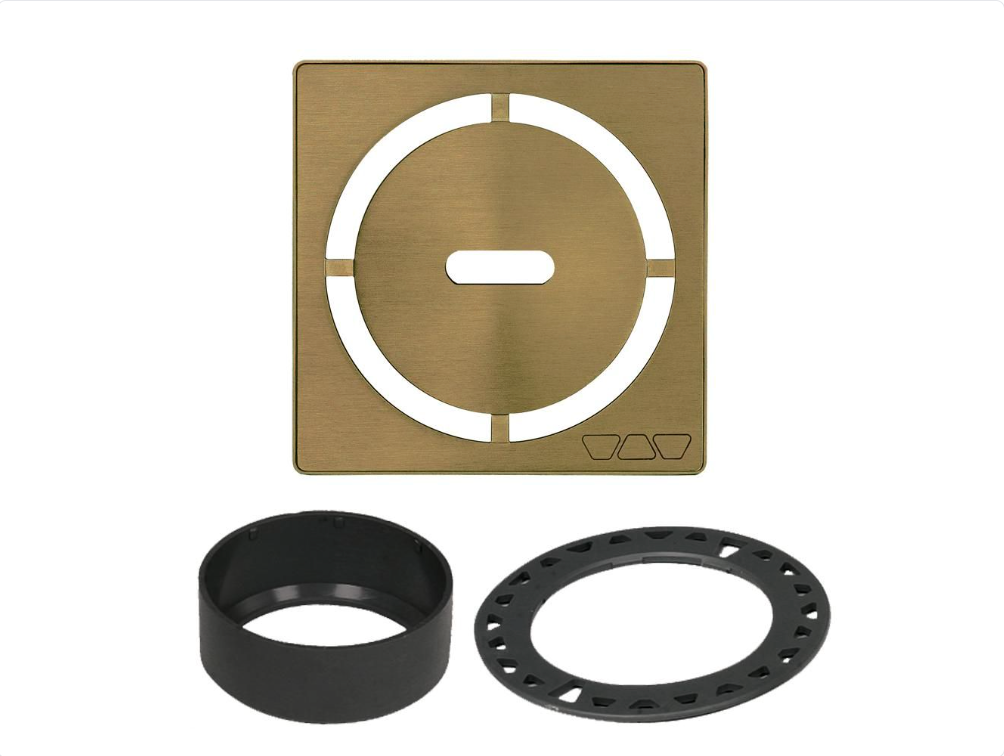 Stainless Steel (V2) Brushed Antique Gold 4" - Schluter KERDI-DRAIN Pure Square Grate Kit ||KDIF4GRKEBVGD8