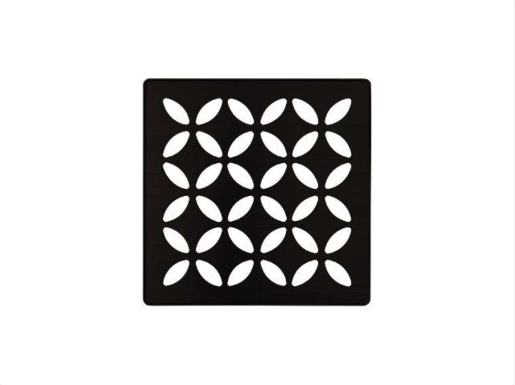 KDIF4GRKMGSD5 - Acier inoxydable (V2) noir mat 4" - Schluter KERDI-DRAIN Ensemble de grille carrée Floral