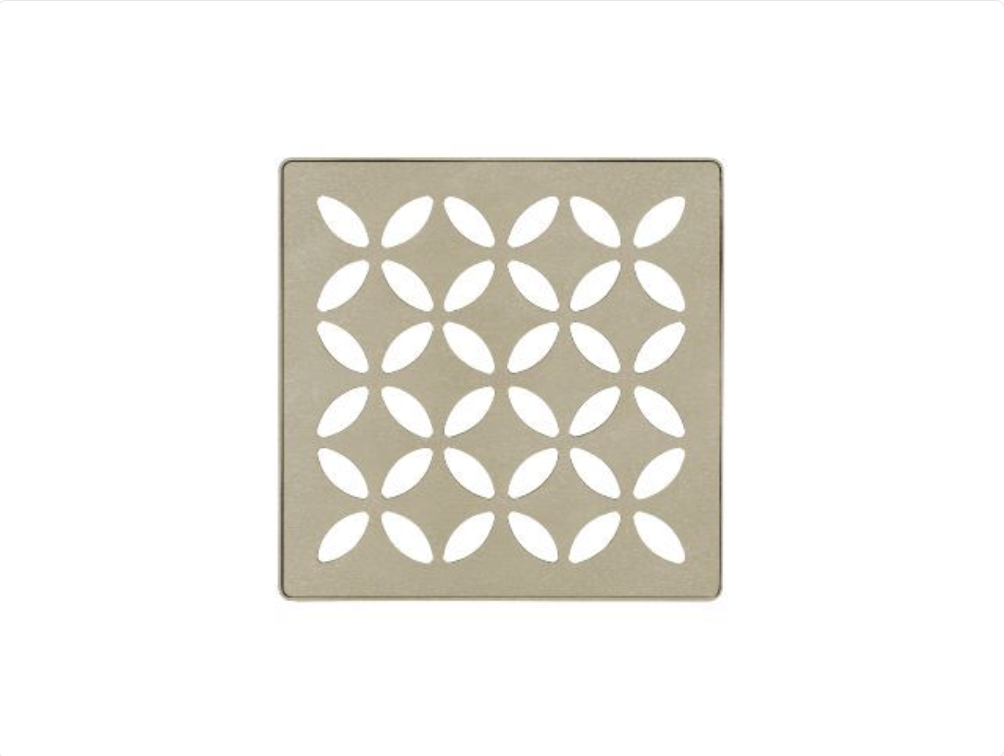 Stainless Steel (V2) Cream 4" - Schluter KERDI-DRAIN Floral Square Grate Kit ||KDIF4GRKTSCD5