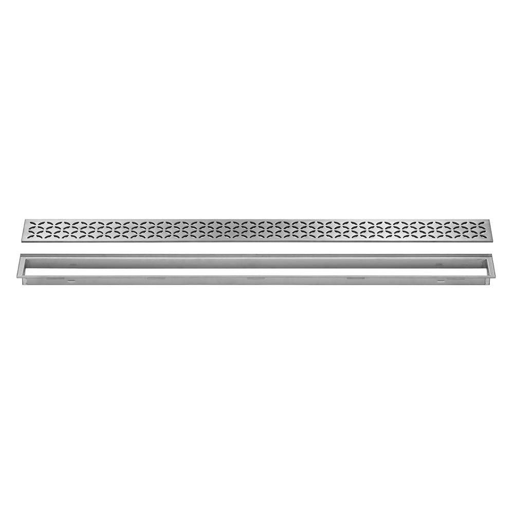 Schluter - KERDI-LINE Drain linéaire encastré avec design de grille Floral - acier inoxydable (V4) brossé 29/32" x 27-9/16"