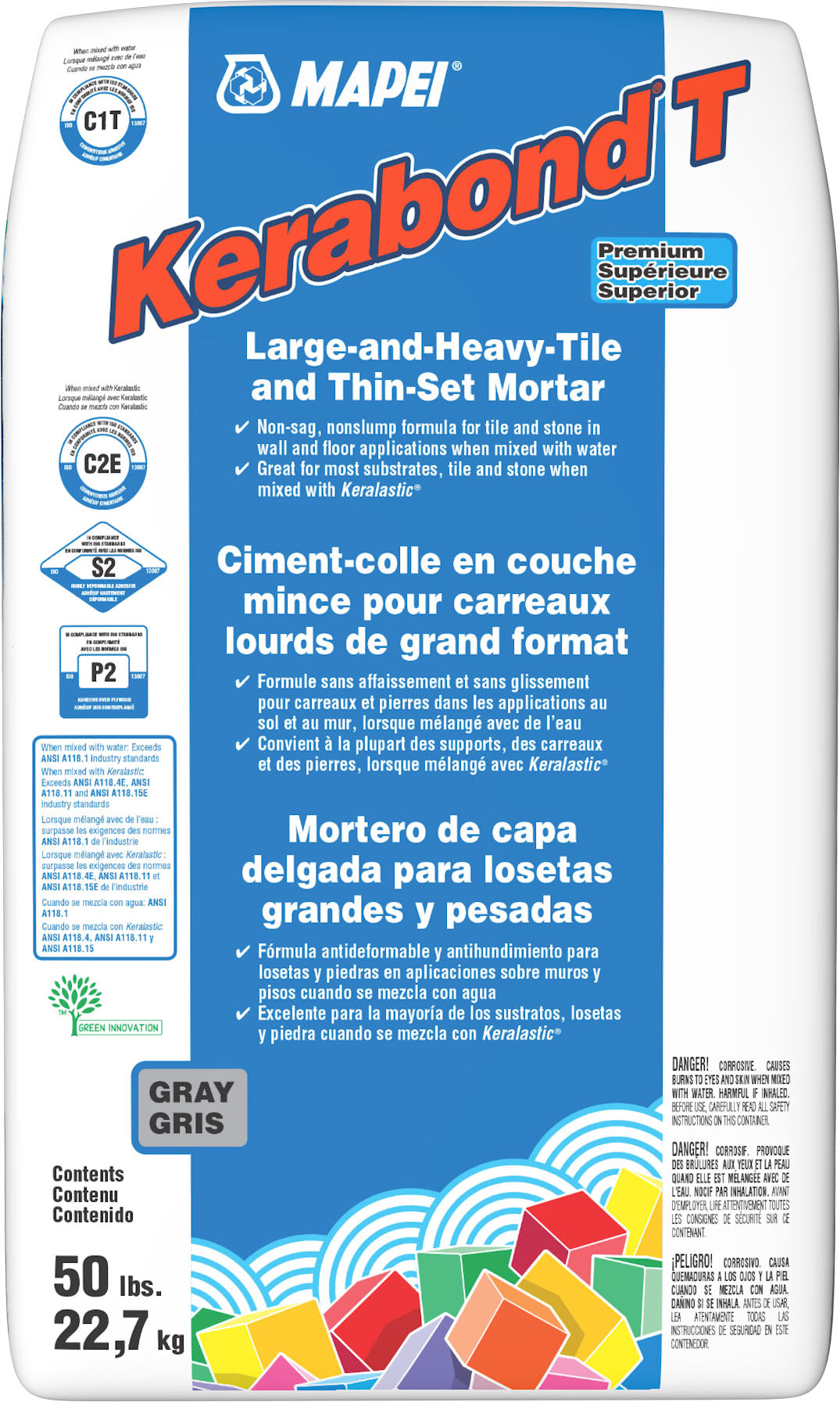 Mapei - Kerabond T Ciment-colle en couche mince pour carreaux lourds de grand format, Gris - 50 lb