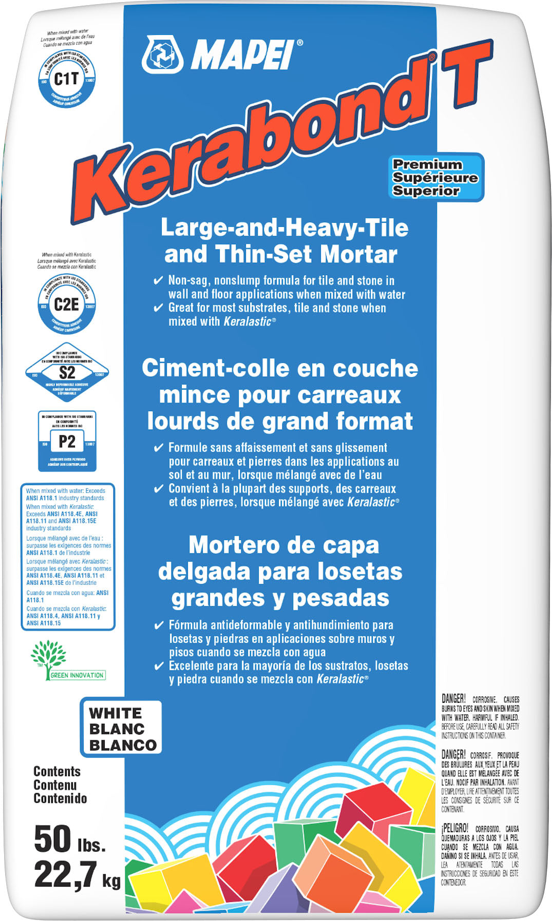Mapei - Kerabond T Ciment-colle en couche mince pour carreaux lourds de grand format, Blanc - 50 lb