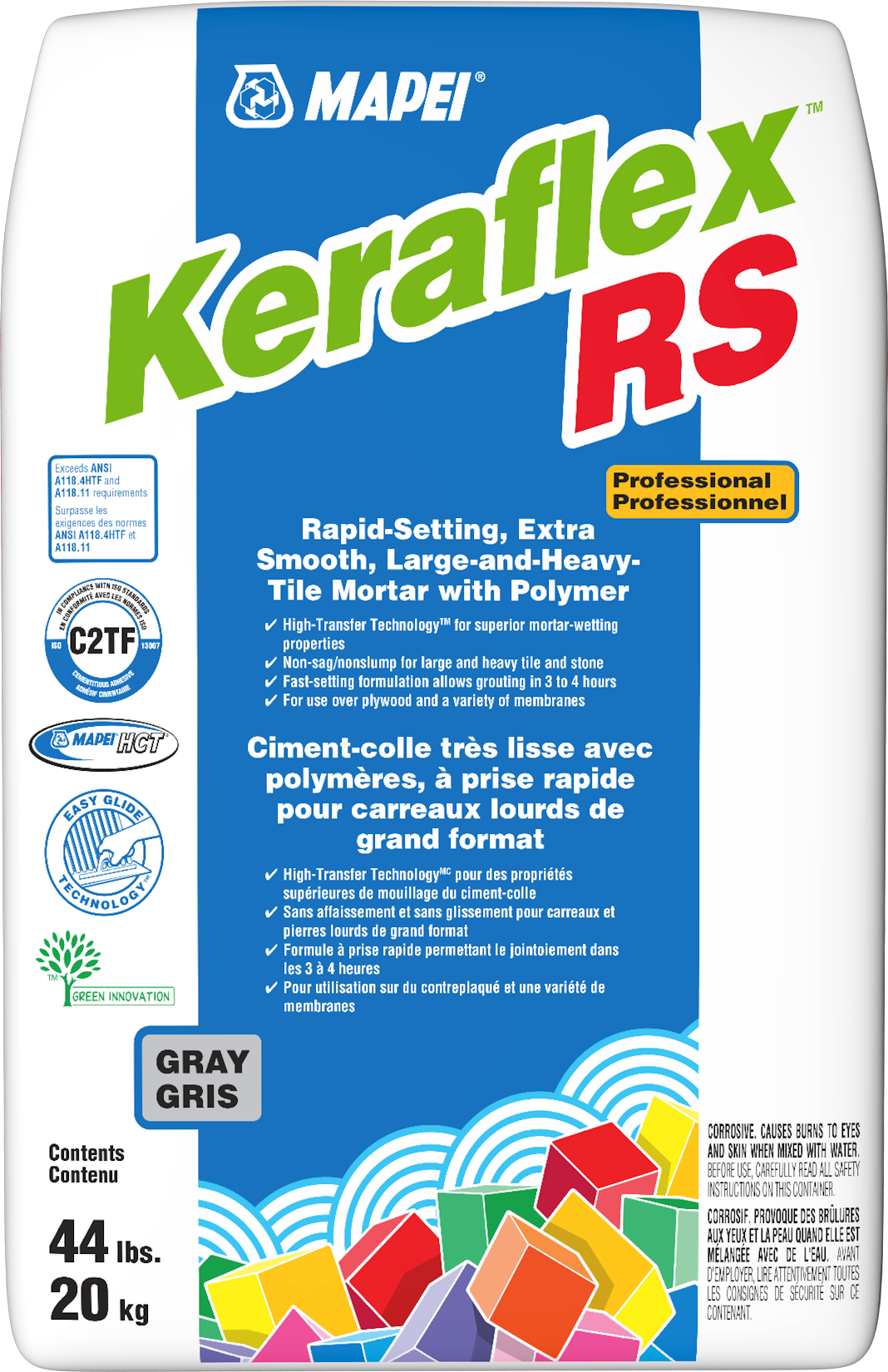 Mapei - Keraflex RS Ciment-colle très lisse pour carreaux lourds de grand format, Gris - 44 lb