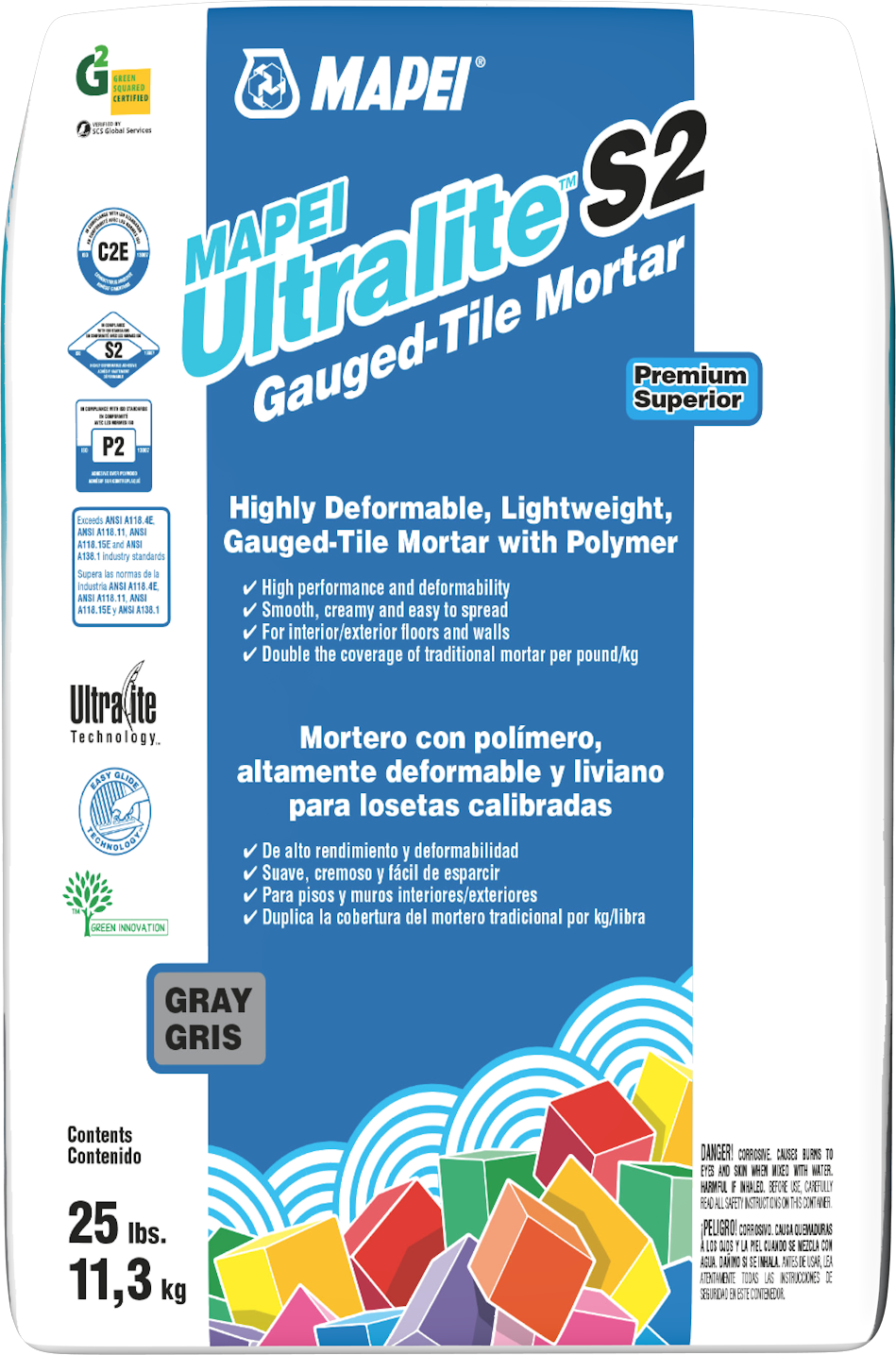 Mapei - Ultralite S2 Ciment-colle léger avec polymères hautement déformable, Gris - 25 lb