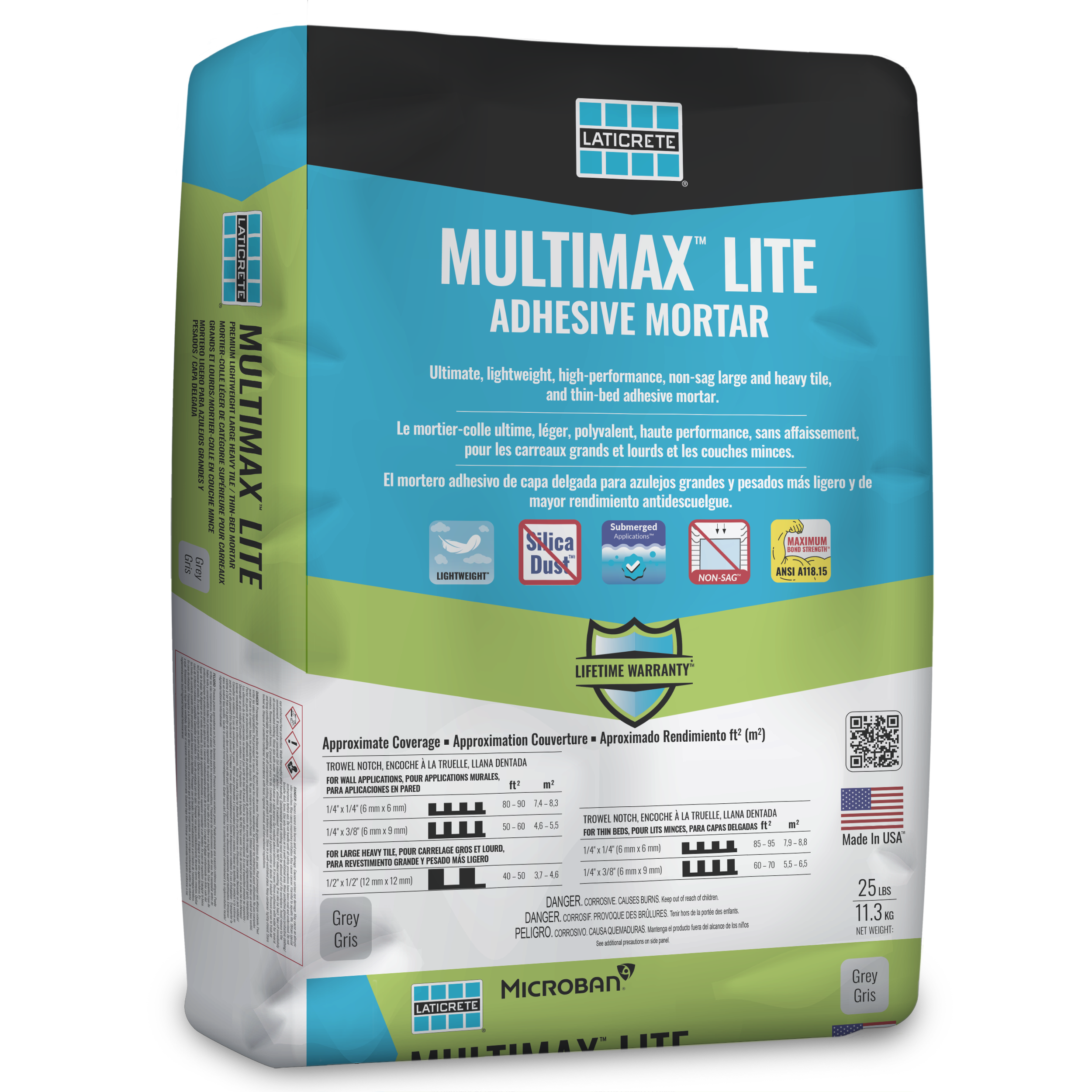 Laticrete - Multimax Lite Mortier pour carreaux polymère fortifié Gris 25 lb