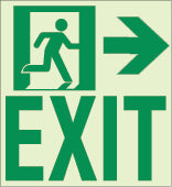 Kinesik - Ecoglo Enseigne murale de parcours d'évacuation aluminium "EXIT TO THE RIGHT" 8.4" x 8.89"