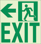 Kinesik - Ecoglo Enseigne murale de parcours d'évacuation aluminium "EXIT TO THE LEFT" 8.4" x 8.89"