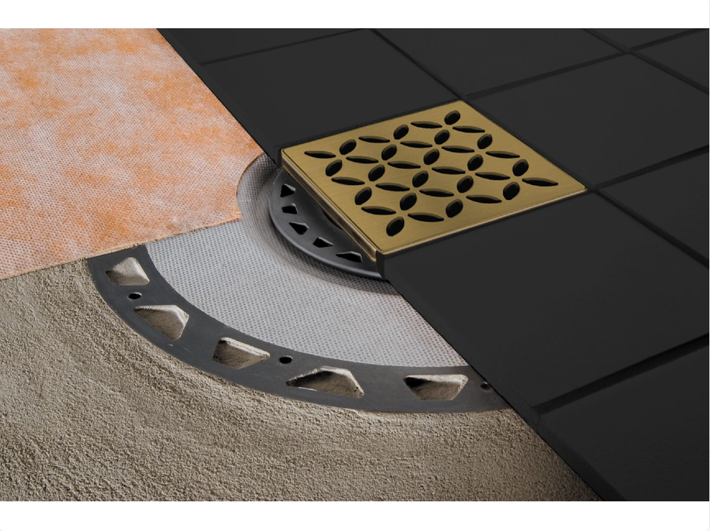 Stainless Steel (V2) Stone Gray 4" - Schluter KERDI-DRAIN Curve Square Grate Kit ||KDIF4GRKTSSGD6