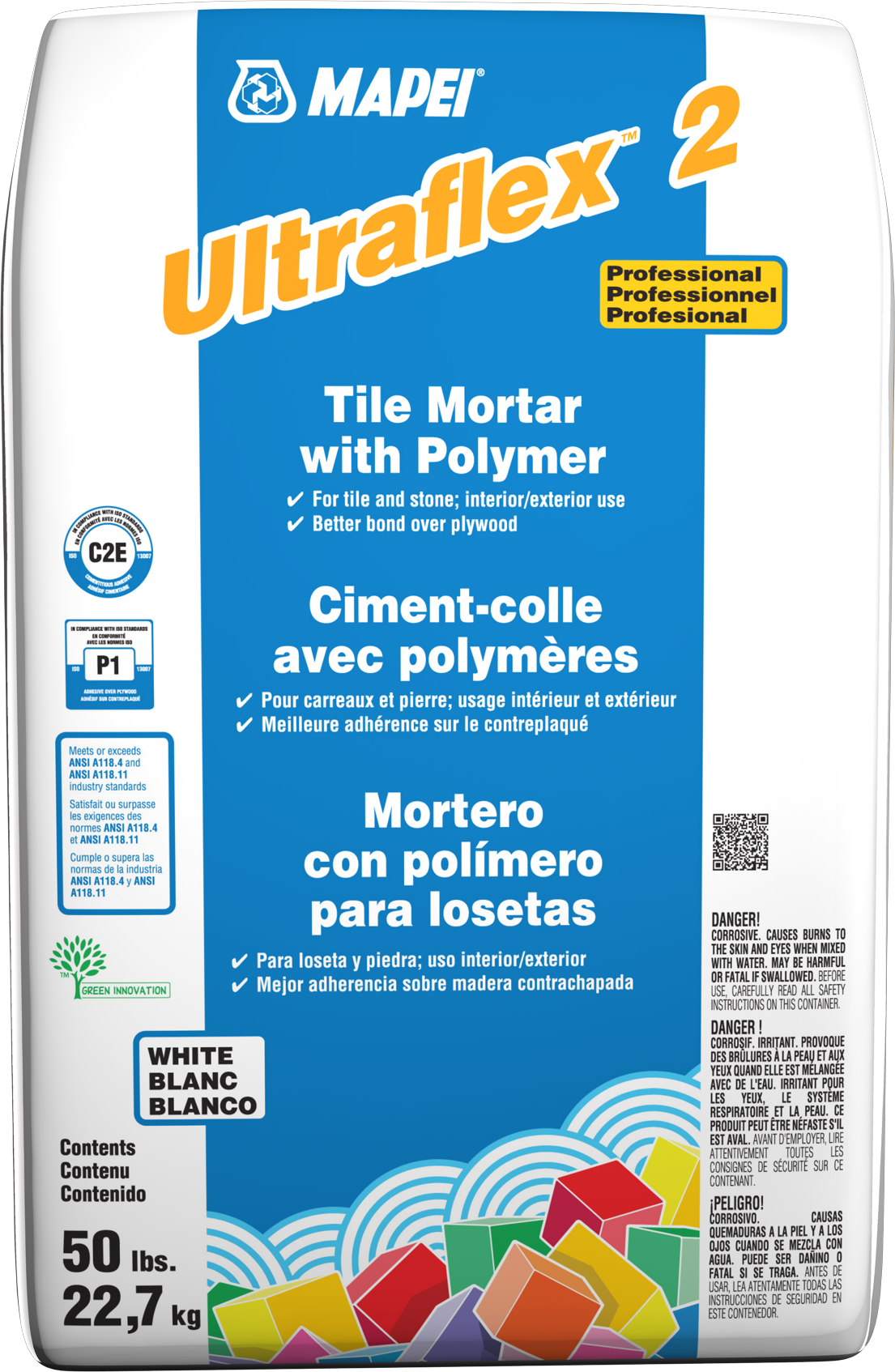 Mapei - Ultraflex 2 Ciment-colle de qualité professionnelle avec polymères, Blanc - 50 lb