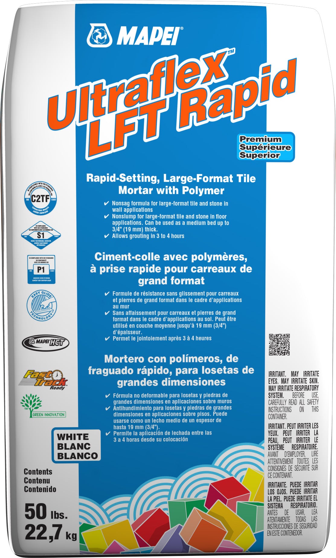 Mapei - Ultraflex LFT Rapid Ciment-colle à prise rapide pour carreaux lourds de grand format, Blanc - 50 lb