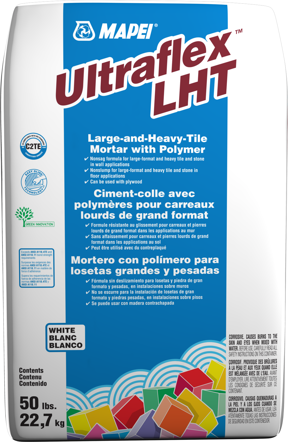 Mapei - Ultraflex LHT Cimentcolle de qualité professionnelle pour carreaux lourds de grand format Blanc 22.7 kg