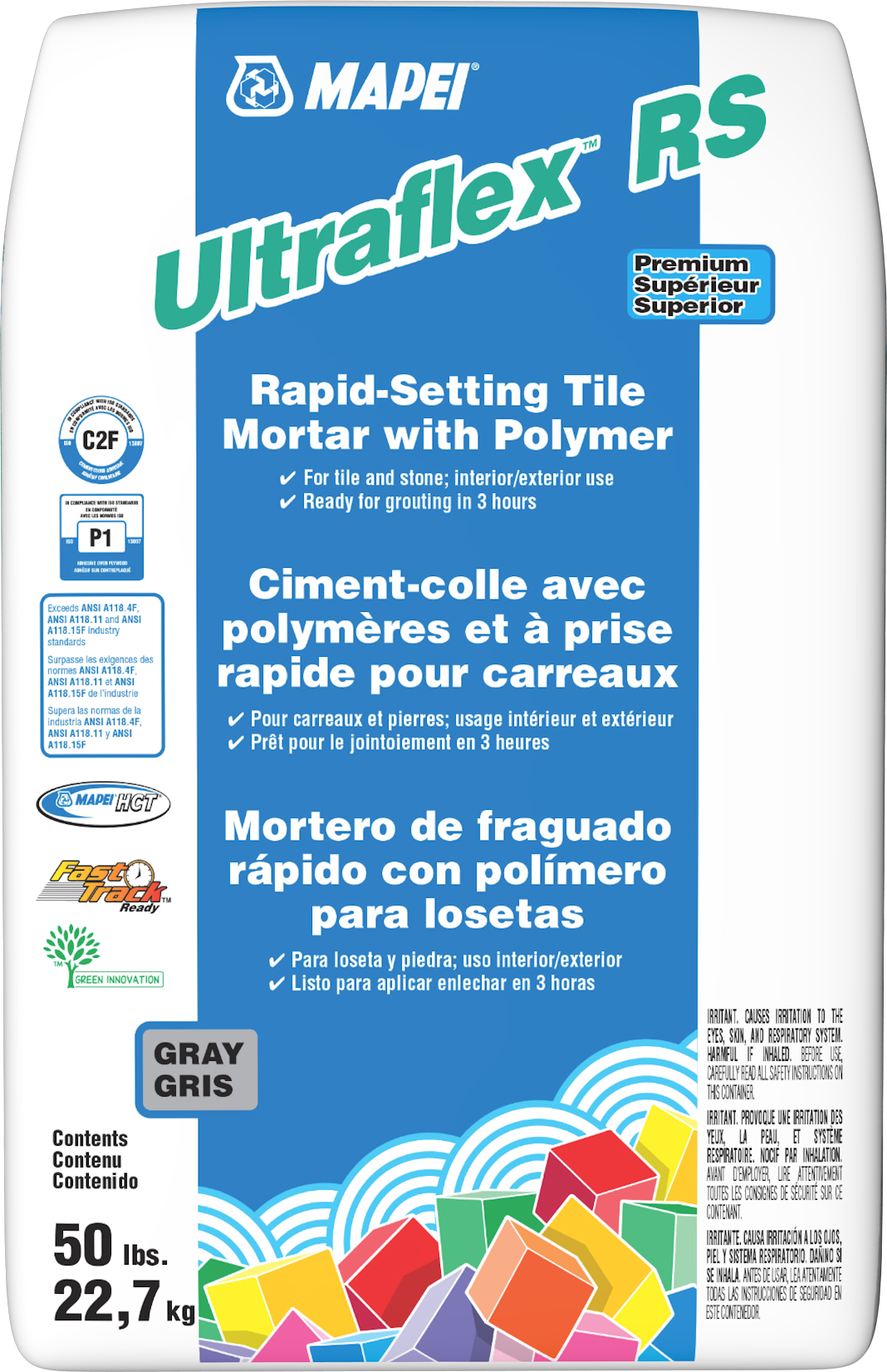 Mapei - Ultraflex RS Ciment-colle de qualité supérieure avec polymère à prise rapide, Gris - 50 lb
