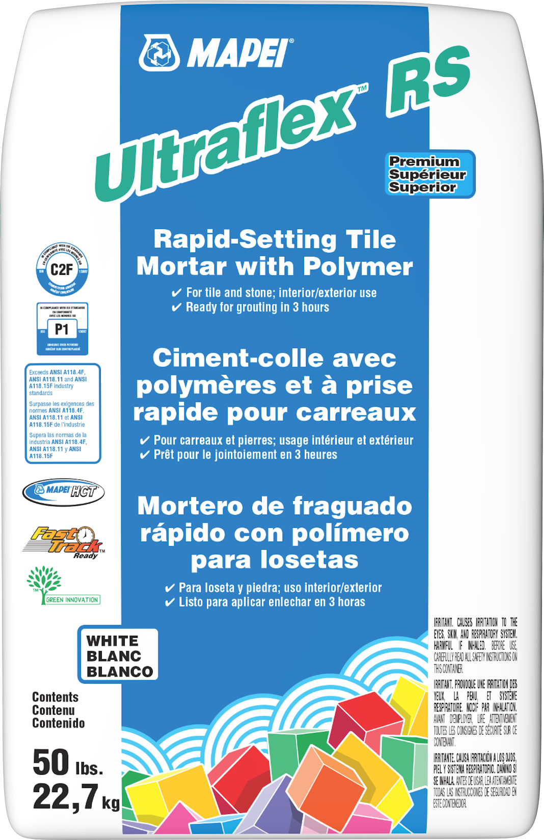 Mapei - Ultraflex RS Ciment-colle de qualité supérieure avec polymère à prise rapide, Blanc - 50 lb