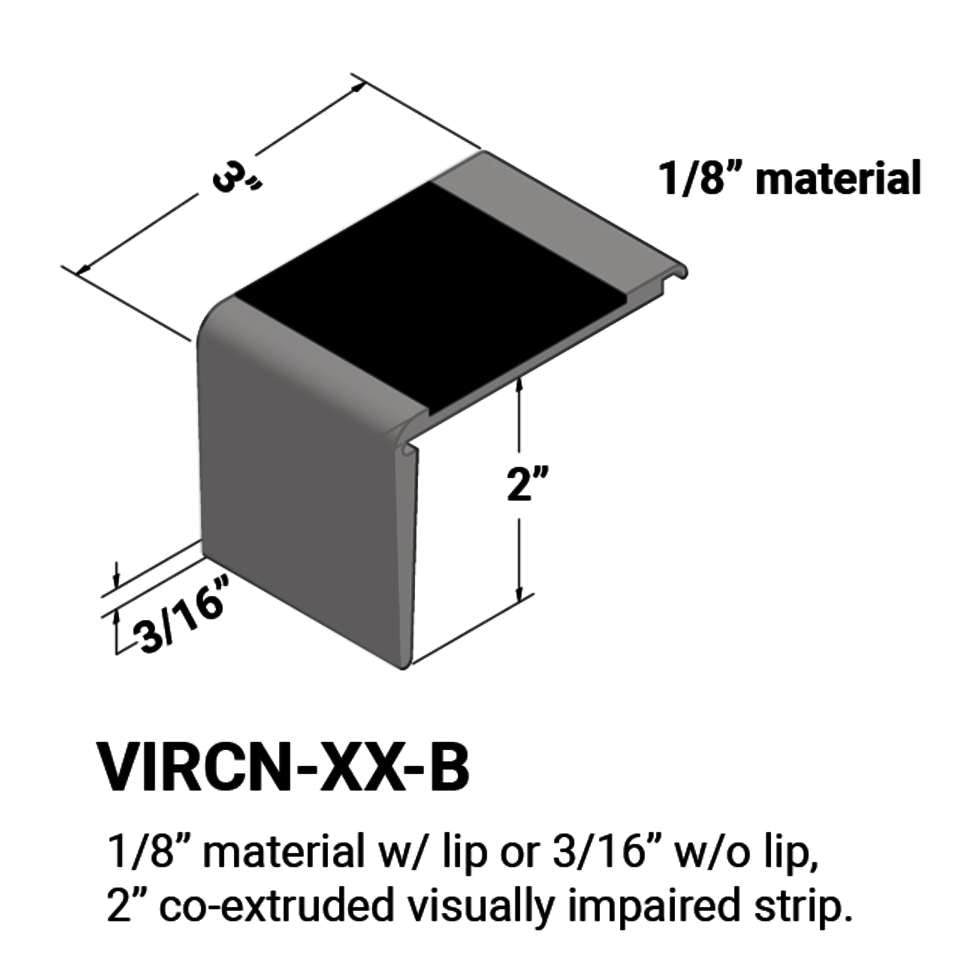 Tarkett/Johnsonite - VIRCN-XX-B - Stair Nosings - 1/8" material w/lip or 3/16" w/o lip. 2" co-extruded visually impaired strip