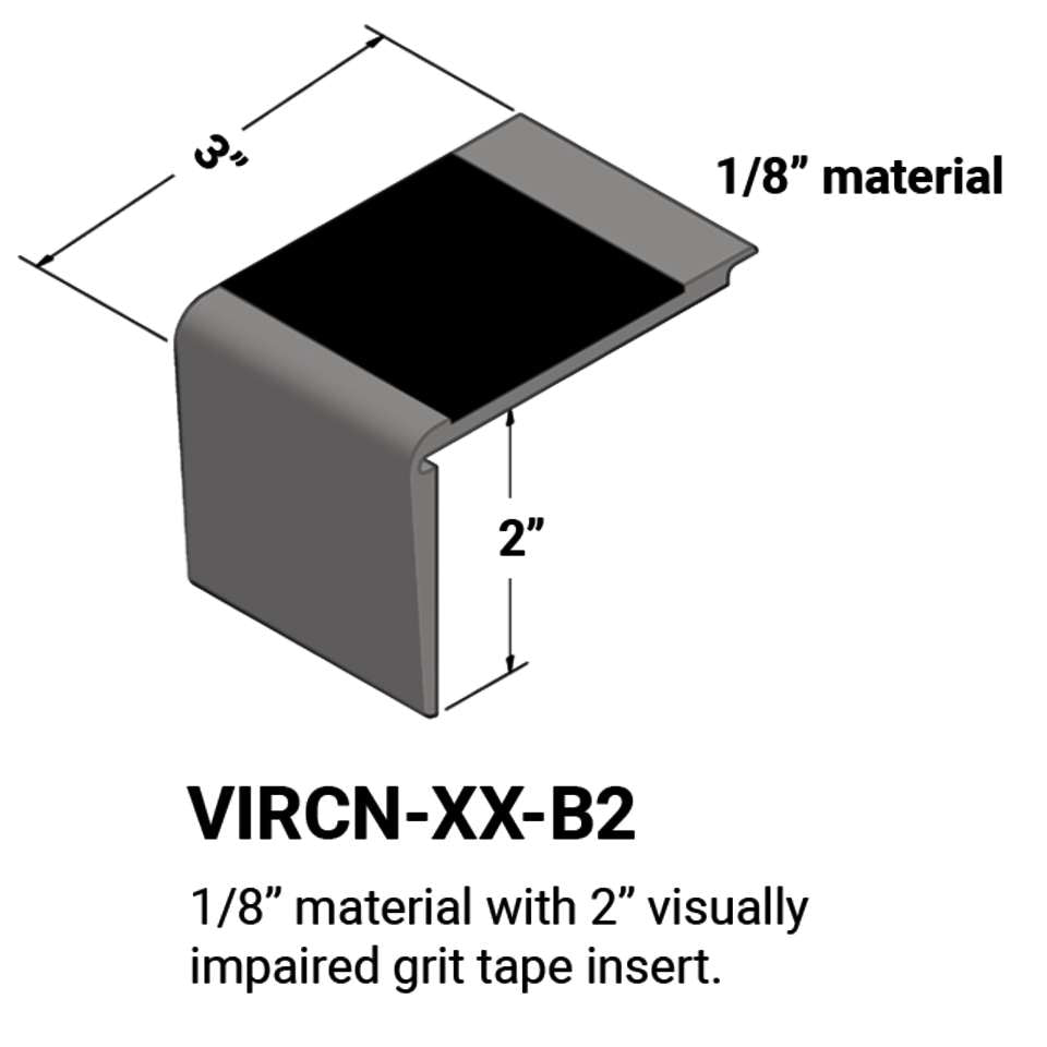Tarkett/Johnsonite - VIRCN-XX-B2 - Stair Nosings - 1/8" material. 2" visually impaired grit tape insert.