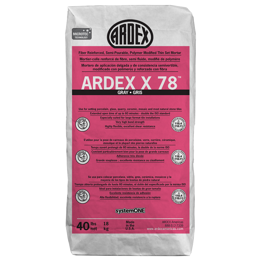 Ardex - X 78 Mortier-colle semi-fluide renforcé de fibre, Gris - 40 lb