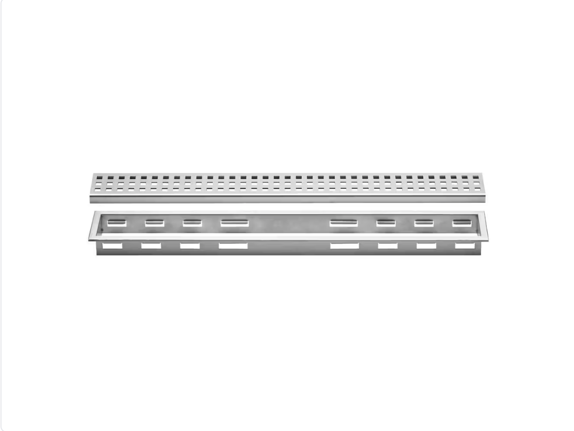Schluter KERDI-LINE Drain linéaire encastré avec design de grille Square - acier inoxydable (V4) brossé 1-1/8" x 39-3/8" (SKU: KL1B30EB100)