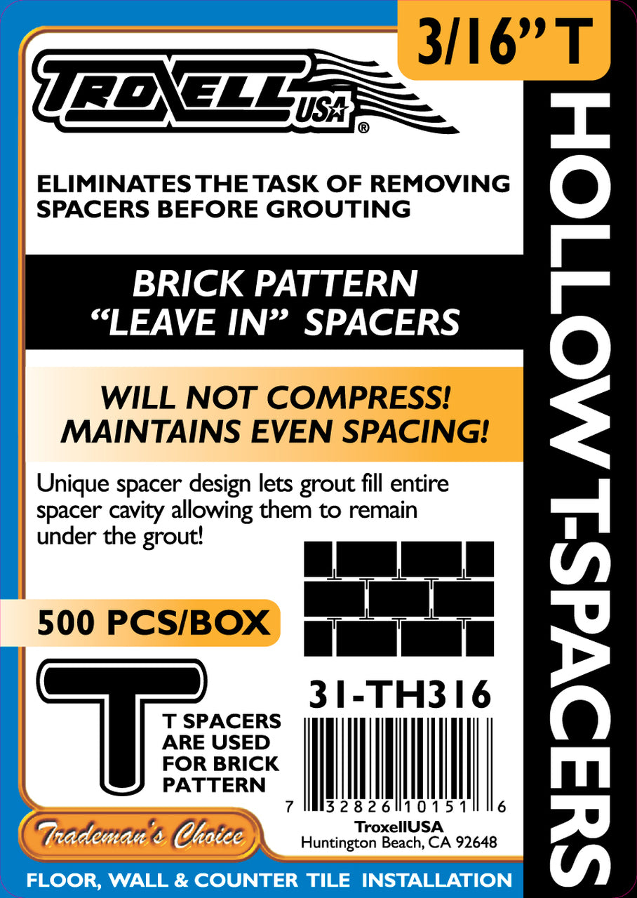 Troxell - Espaceurs en T creux 3/16" (paquet de 500)