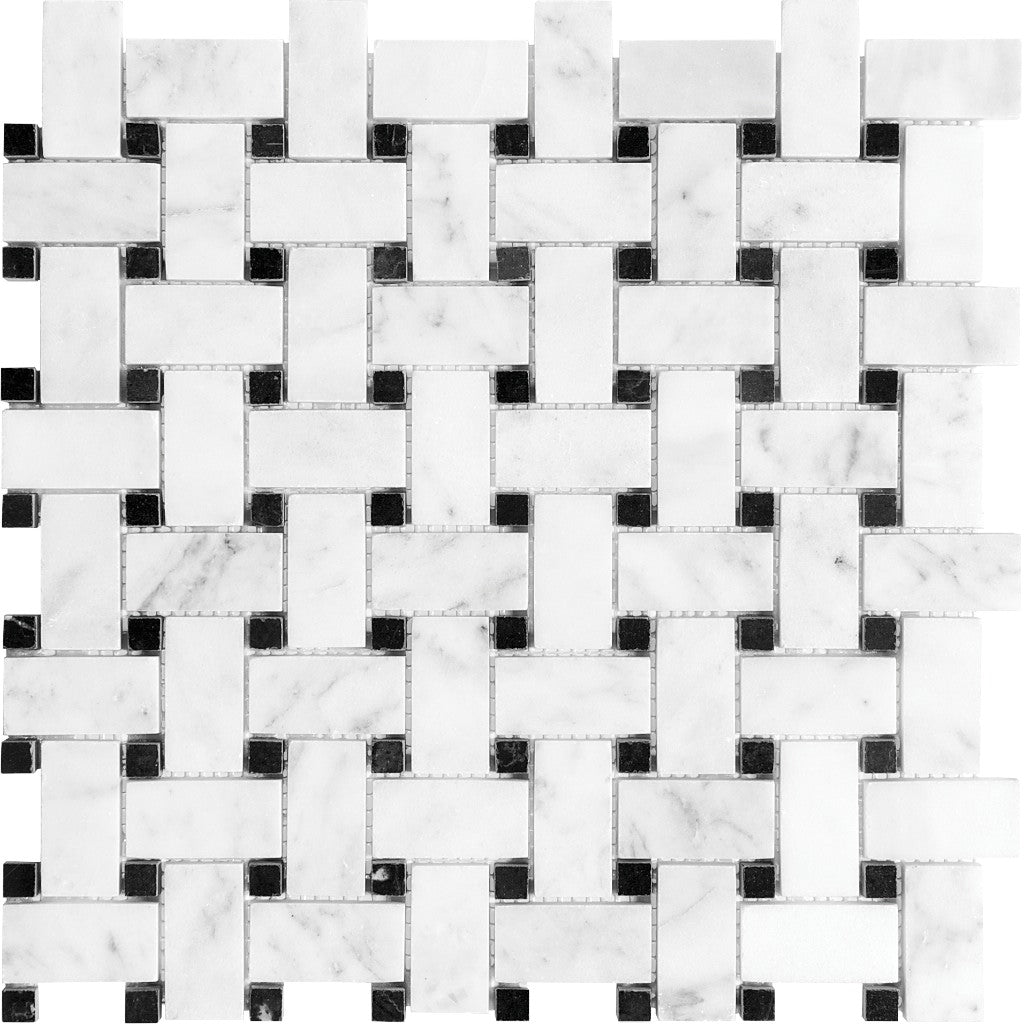 Anatolia - Mosaïque en marbre Bianco Venatino vannerie adoucie 12" x 12"