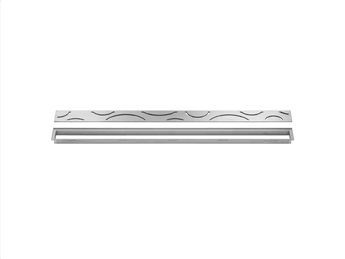 Schluter KERDI-LINE Concealed Linear Drain with Curve Grate Design - Brushed Stainless Steel (V4) 29/32" x 27-9/16" ||KL1IFF23EB70