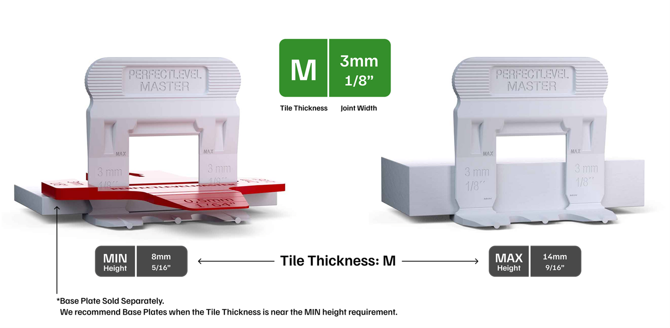 Perfect Level Master - 3mm (1/8") Leveling Clips for 8-14mm Thick Tiles (Medium Size)