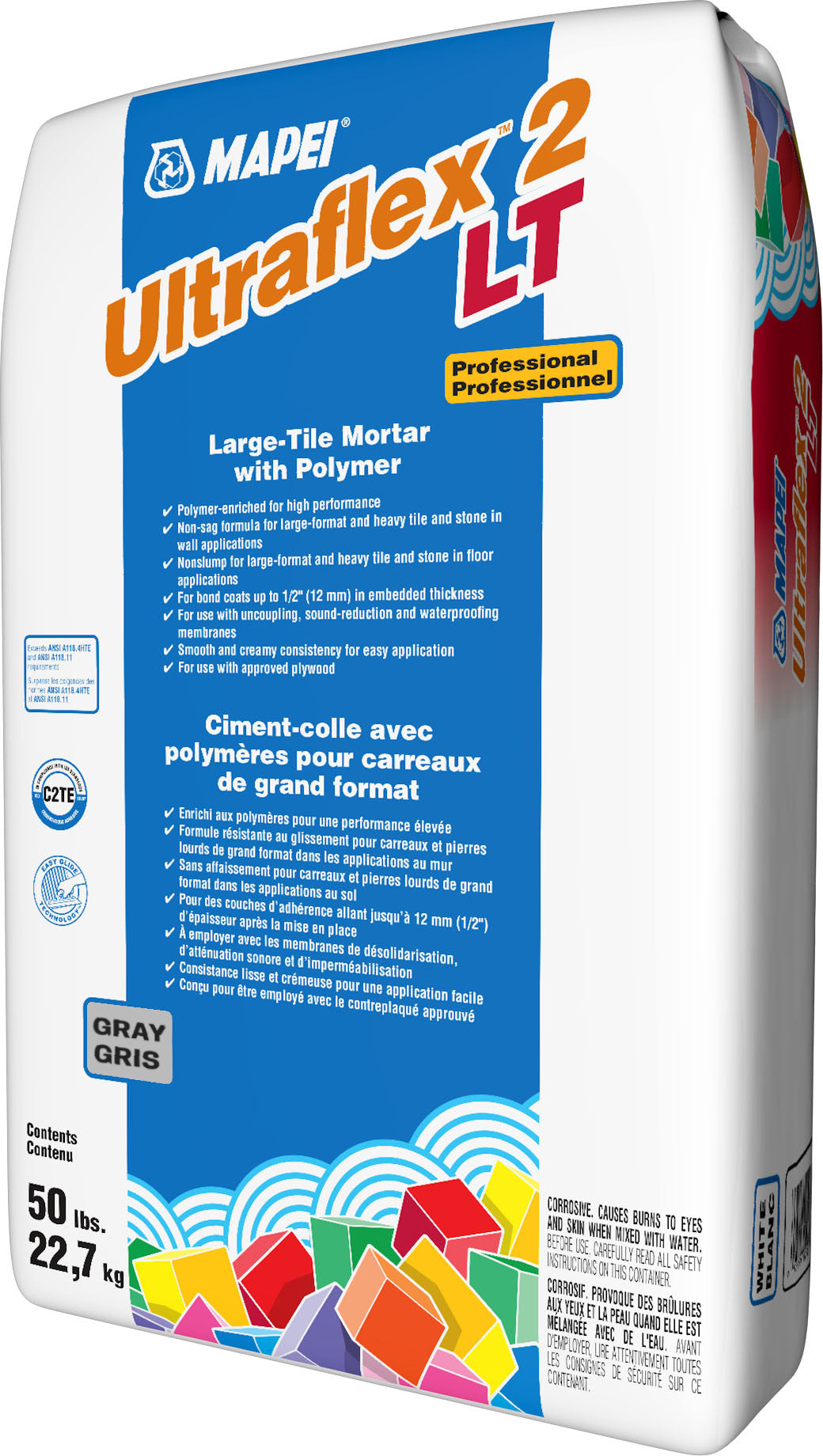 Mapei - Ultraflex 2 LT Ciment-colle avec polymères pour carreaux de grand format, Gris - 50 lb